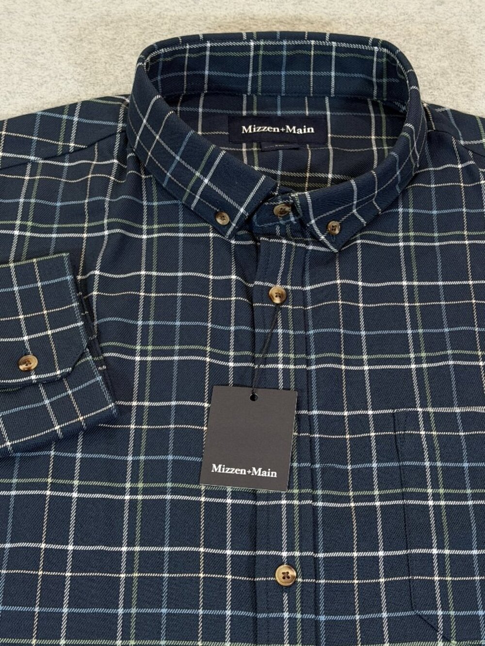 Mizzen+Main City Flannel Twill Shirt Navy Blue Andrew Plaid Trim Fit XXL NWT